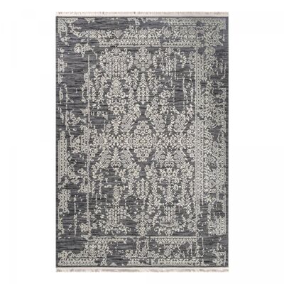 Tappeto soggiorno 200x275 tessuto grigio e crema rettangolo motivo orientale VUKO