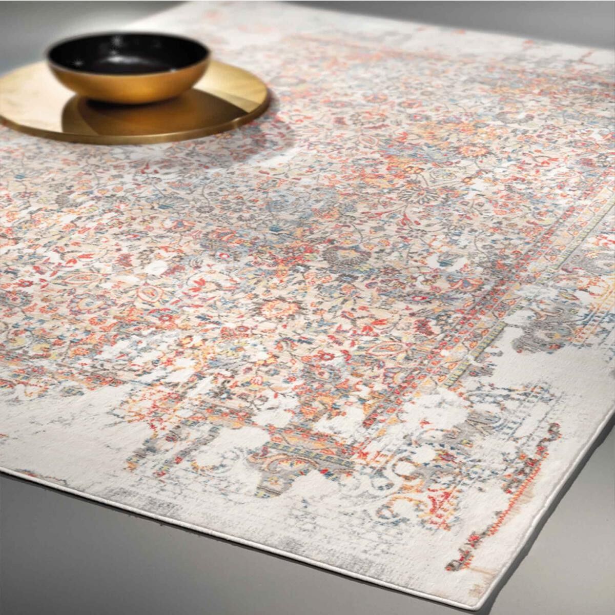 Tappeto camera da letto 160x225 tessuto crema e rosso rettangolo motivo orientale HOJE