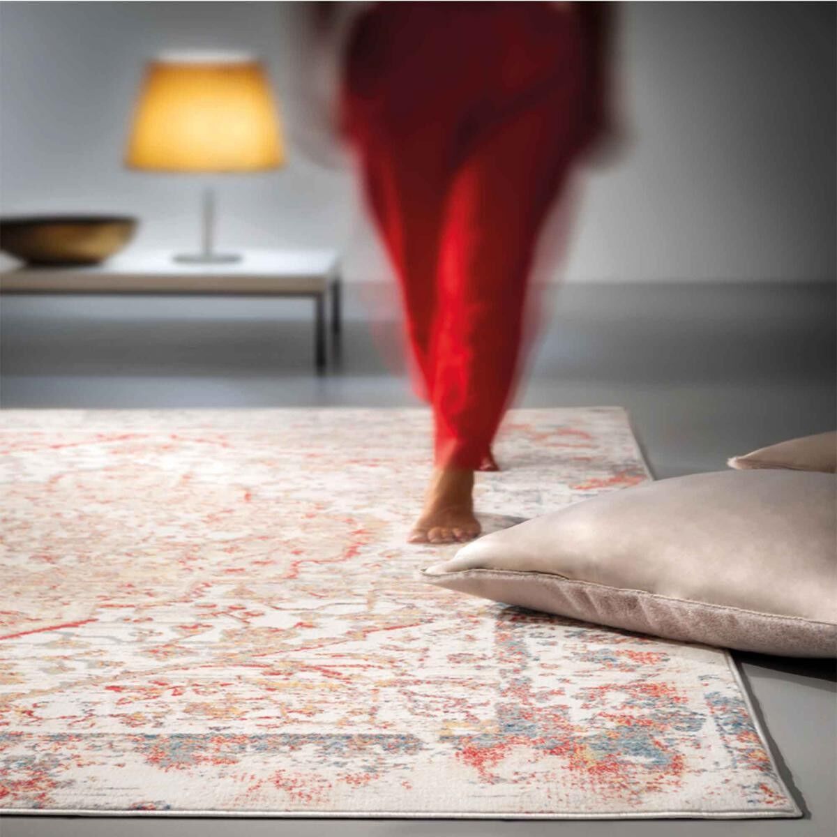 Tappeto soggiorno 200x275 tessuto crema e rosso rettangolo motivo orientale PUPA