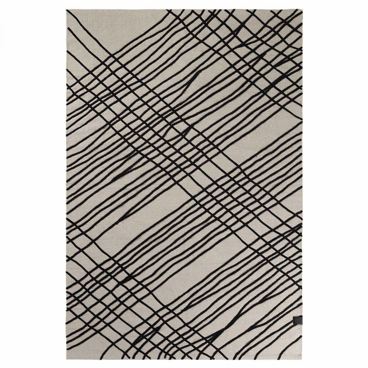 Tappeto soggiorno 160x230 tessuto in cotone nero e beige motivo geometrico rettangolo PURI