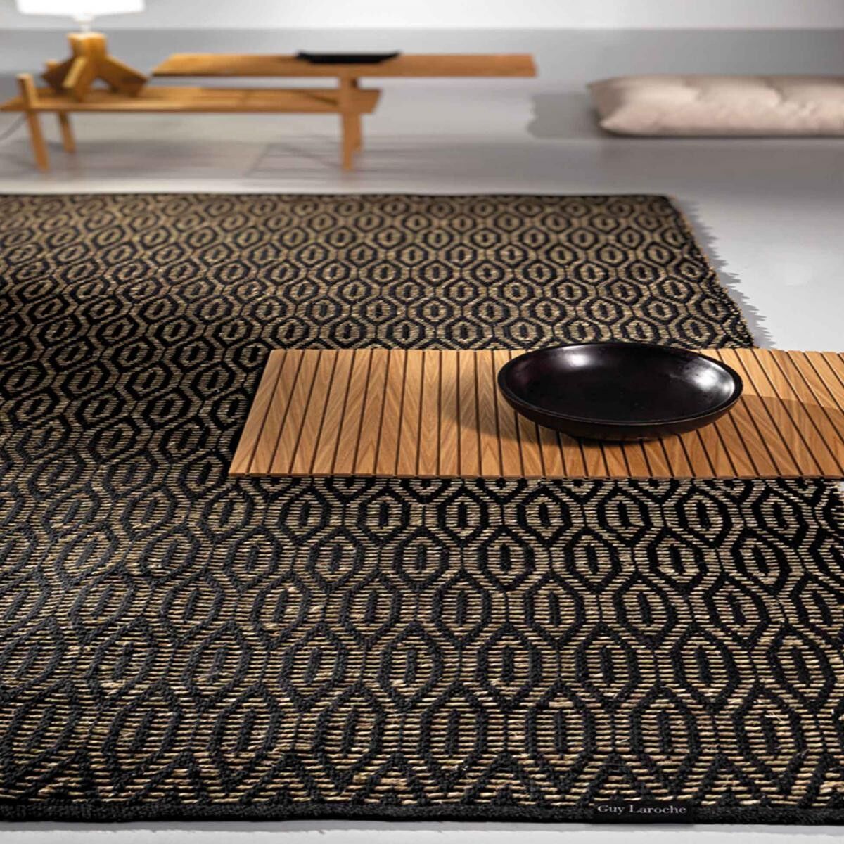 Tappeto kilim 140x200 rettangolare tessuto in seagrass nero e crema