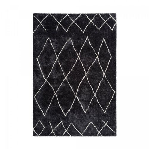 Tapis berbère 120x170 tissé motif ethnic HAHE noir et blanc