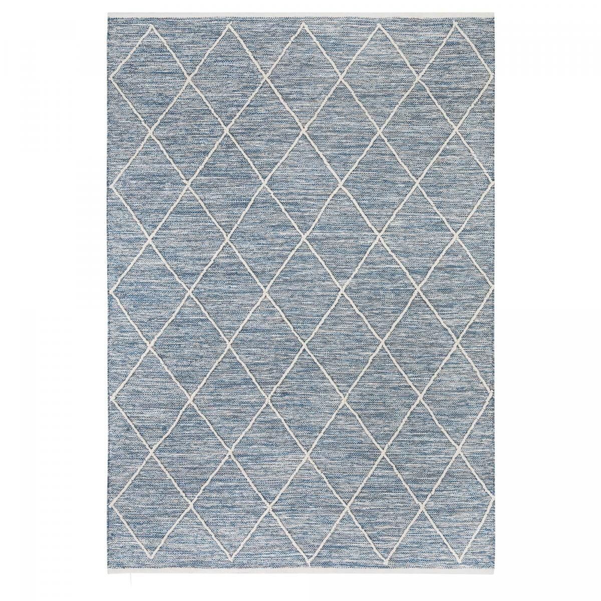 Tappeto d'ingresso 60x90 tessuto in cotone blu rettangolo motivo scandinavo JABI