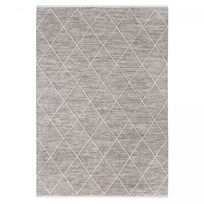 Alfombra de dormitorio 70x140 tejida en algodón marrón claro rectángulo con patrón escandinavo