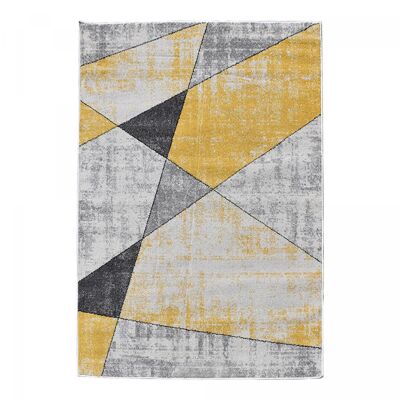 Bedroom rug 150x220 woven yellow and gray rectangle geometric pattern BOCI
