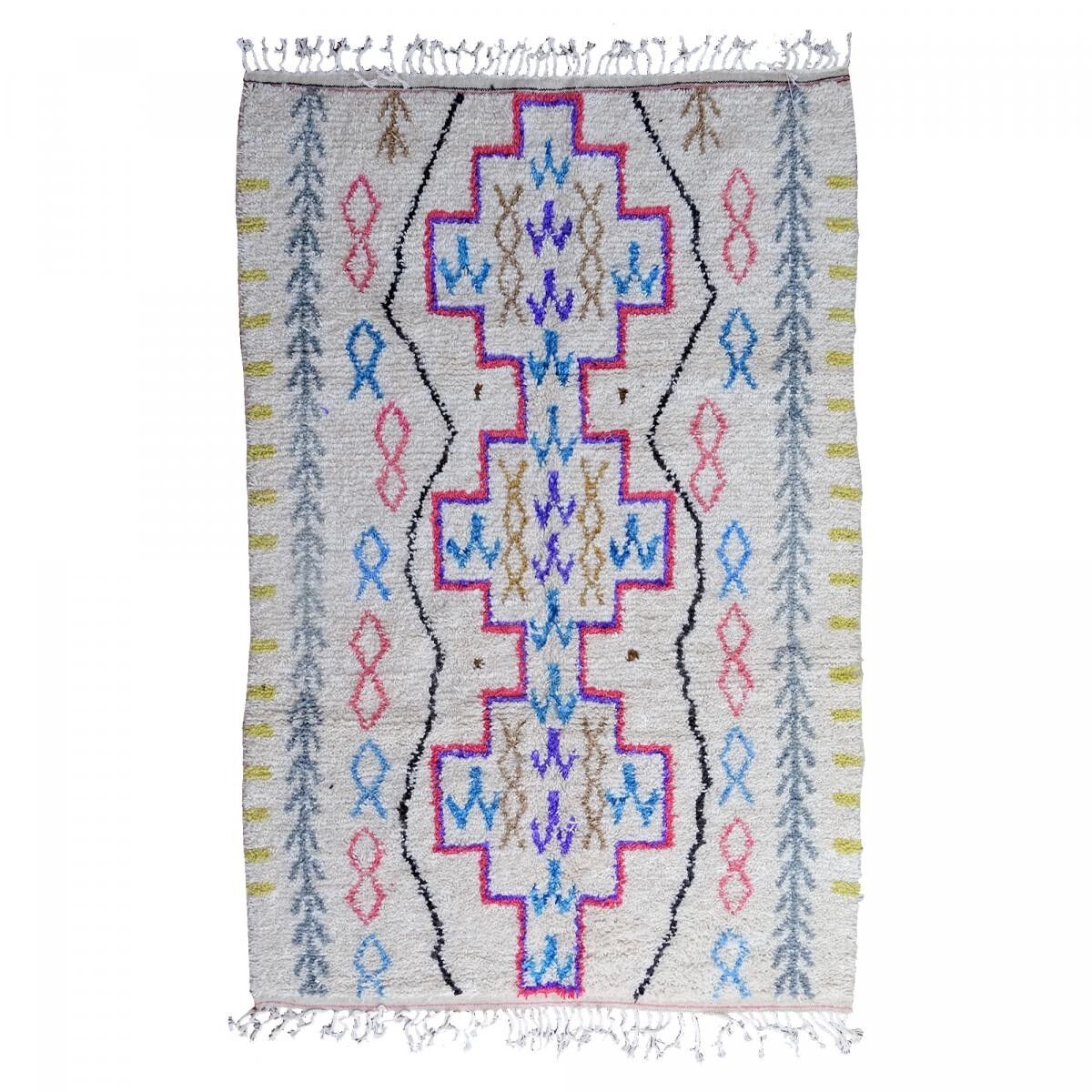 Authentischer Berberteppich 150x240 handgefertigt aus cremeweißer und rosa Wolle PAJA mit ethnischem Muster