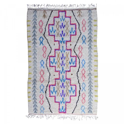 Authentique tapis berbère 150x240 fait à la main en laine blanc cassé et rose PAJA motif ethnic
