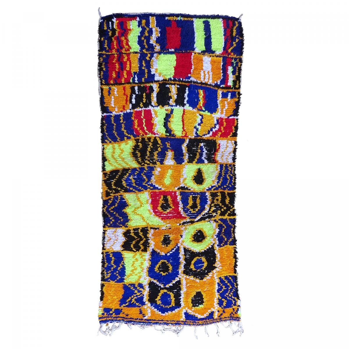 Autentico tappeto berbero 115x250 fatto a mano in lana rossa e fluorescente motivo etnico VIRE