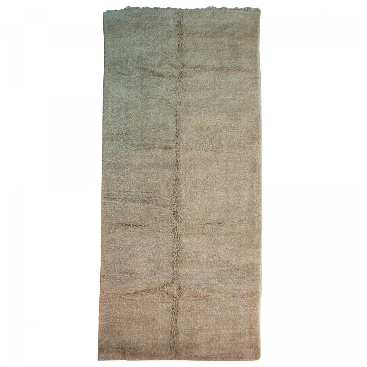 Authentischer Berberteppich 195x420 handgefertigt aus beigefarbener Wolle PORU