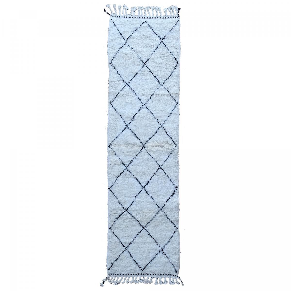 Authentischer Berberteppich 85x310 handgefertigt aus cremeweißer und schwarzer Wolle CAKE