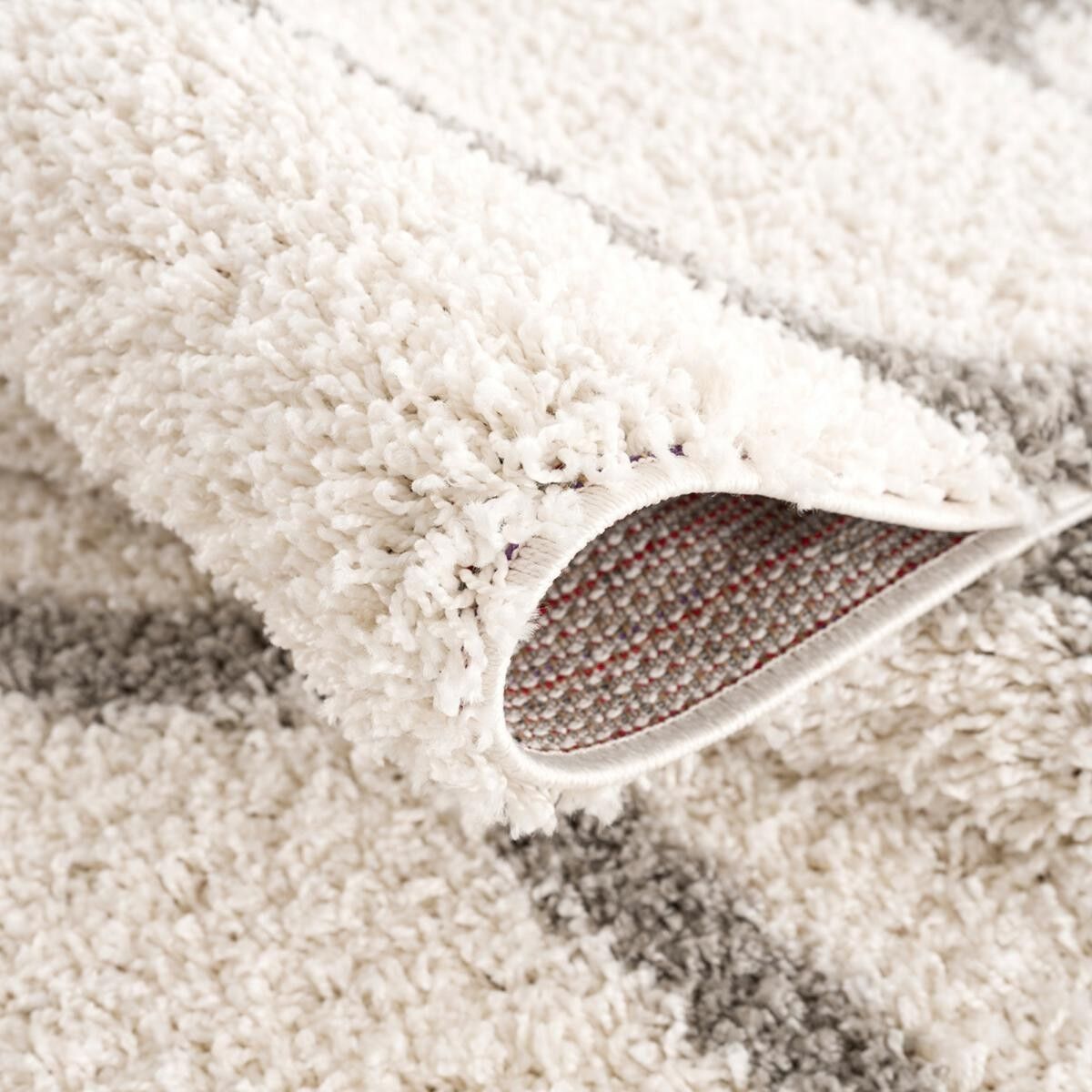 Tappeto Shaggy a pelo lungo Ø80cm rotondo tessuto crema motivo scandinavo HABO