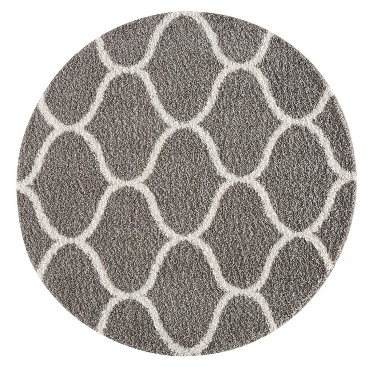 Tappeto Shaggy a pelo lungo Ø80cm rotondo tessuto grigio motivo scandinavo HABO