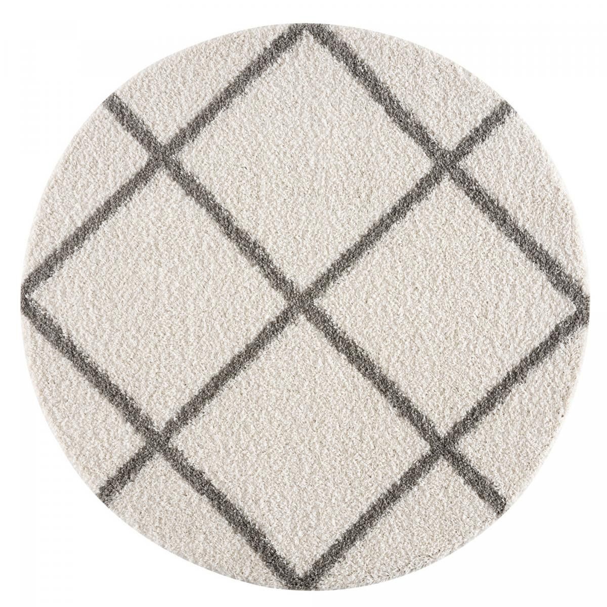 Shaggy long pile rug Ø80cm round woven cream Scandinavian pattern DAMU