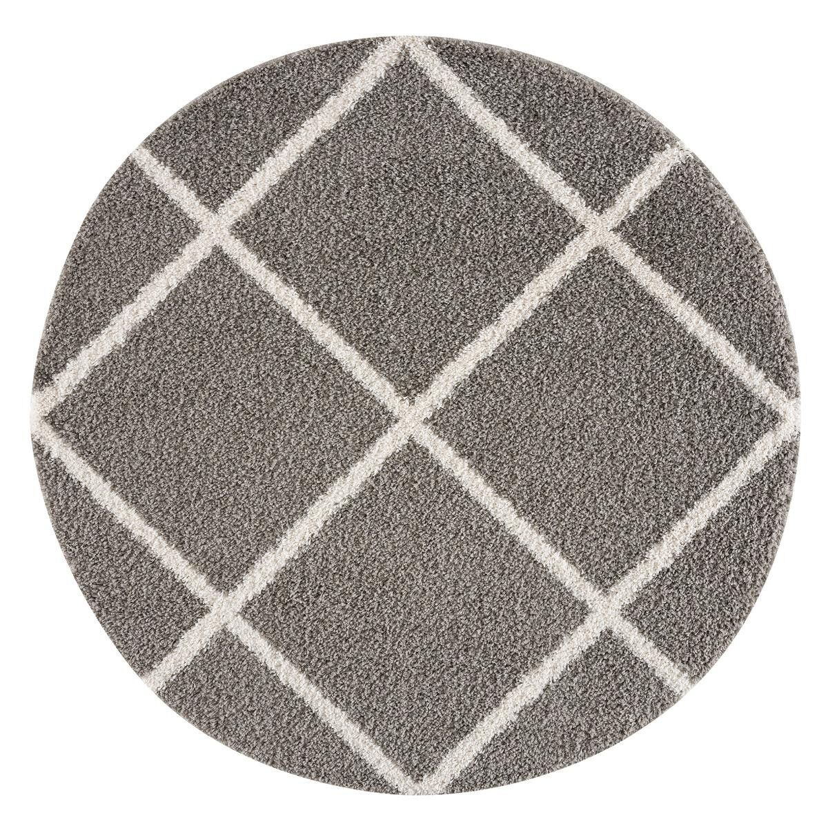 Shaggy long pile rug Ø120cm round woven gray Scandinavian pattern DAMU