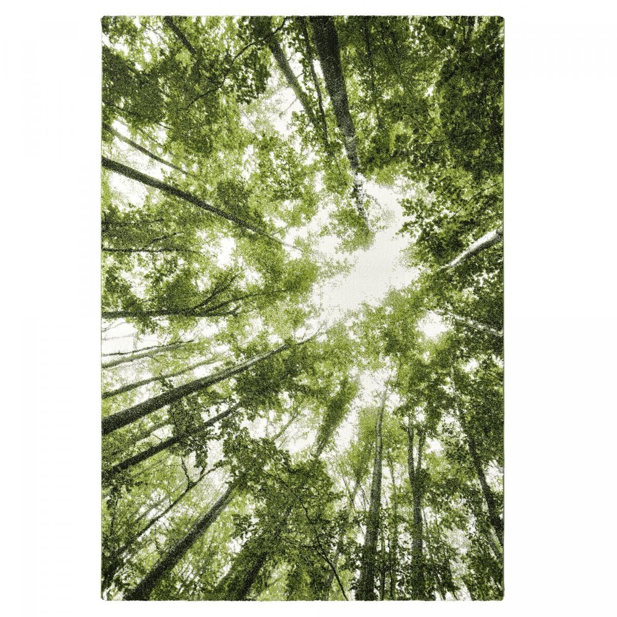 Alfombra de entrada rectangular tejida HUGA 80x150 verde y blanca con estampado floral