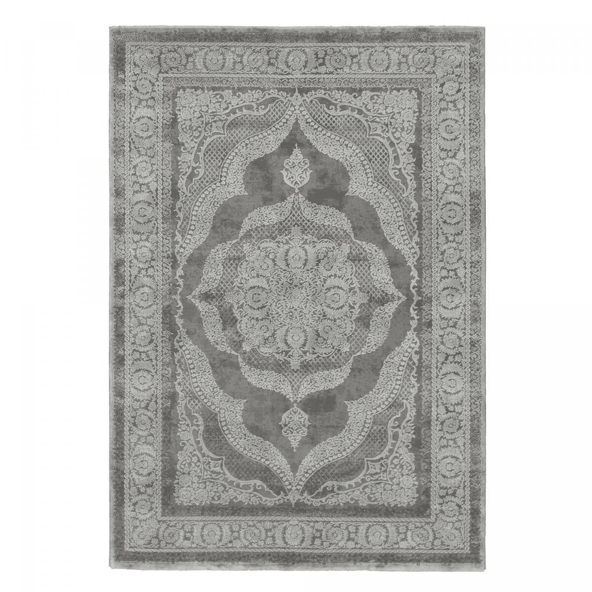 Tapis orient 160x230 rectangle gris clair et gris foncé tissé motif ethnique FABU
