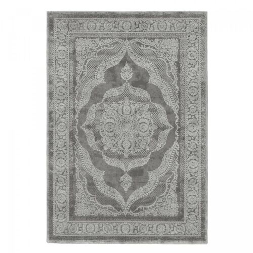 Tapis orient 120x170 rectangle gris clair et gris foncé tissé motif ethnique FABU