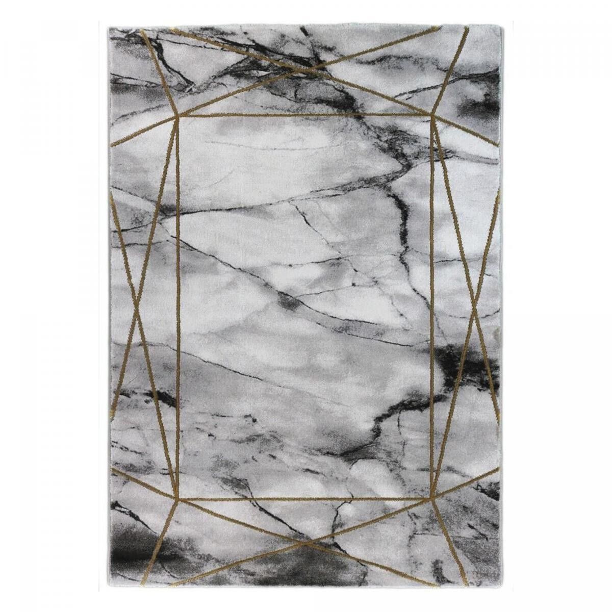 Grande tappeto da soggiorno 200x290 tessuto grigio e nero rettangolo motivo geometrico PIKE