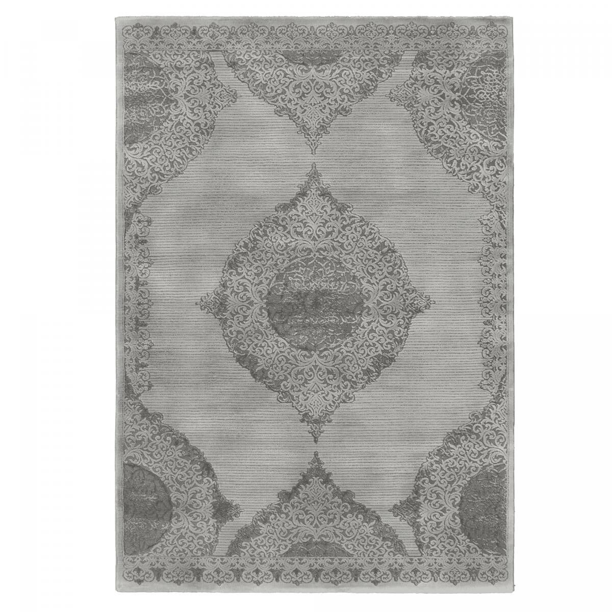 Tapis orient 80x300 rectangle gris clair et gris foncé tissé motif ethnique NOPE