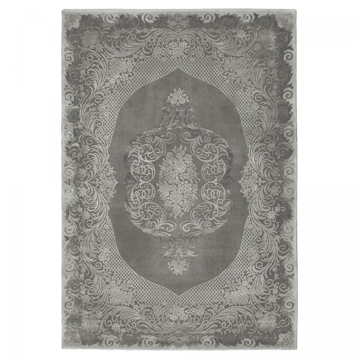 Tapis orient 80x300 rectangle gris clair et gris foncé tissé motif ethnique FASU