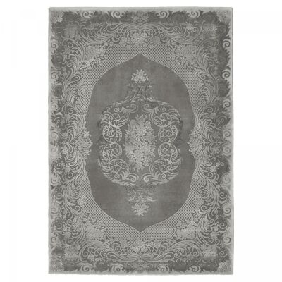 Tapis orient 200x290 rectangle gris clair et gris foncé tissé motif ethnique FASU