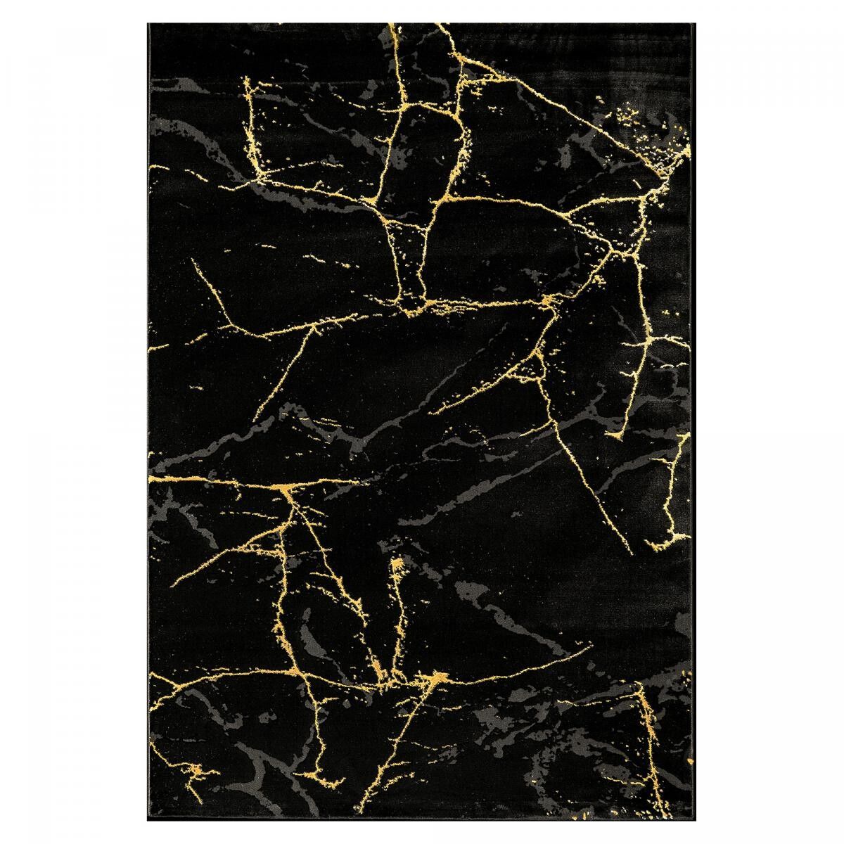 Tappeto camera da letto 120x170 intrecciato oro e nero rettangolo motivo geometrico LURU