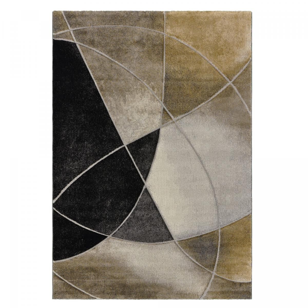 Eingangsteppich 80x150 gewebtes gold-schwarzes rechteckiges geometrisches Muster CERU