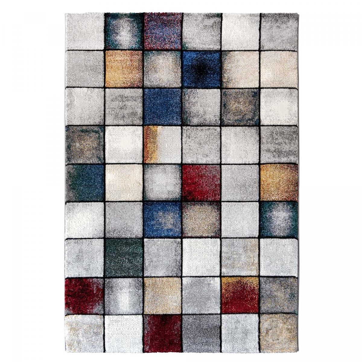 Tapis entrée 80x150 tissé gris et jaune rectangle motif géométrique LAKA