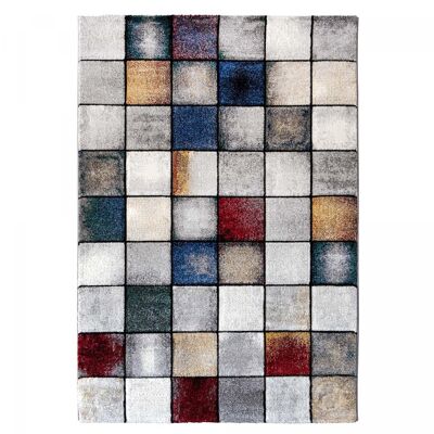 Tappeto soggiorno LAKA 160x230 tessuto grigio e giallo motivo geometrico rettangolare