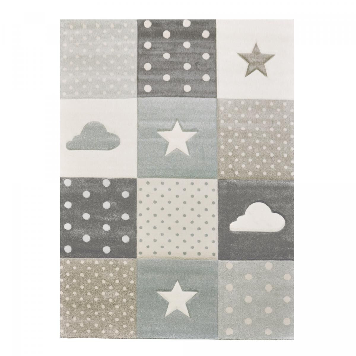 Tappeto per bambini 80x150 tessuto grigio e crema motivo geometrico RIDU