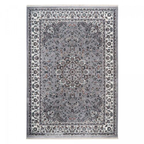 Tapis chambre 80x150 tissé gris rectangle motif oriental VAHU