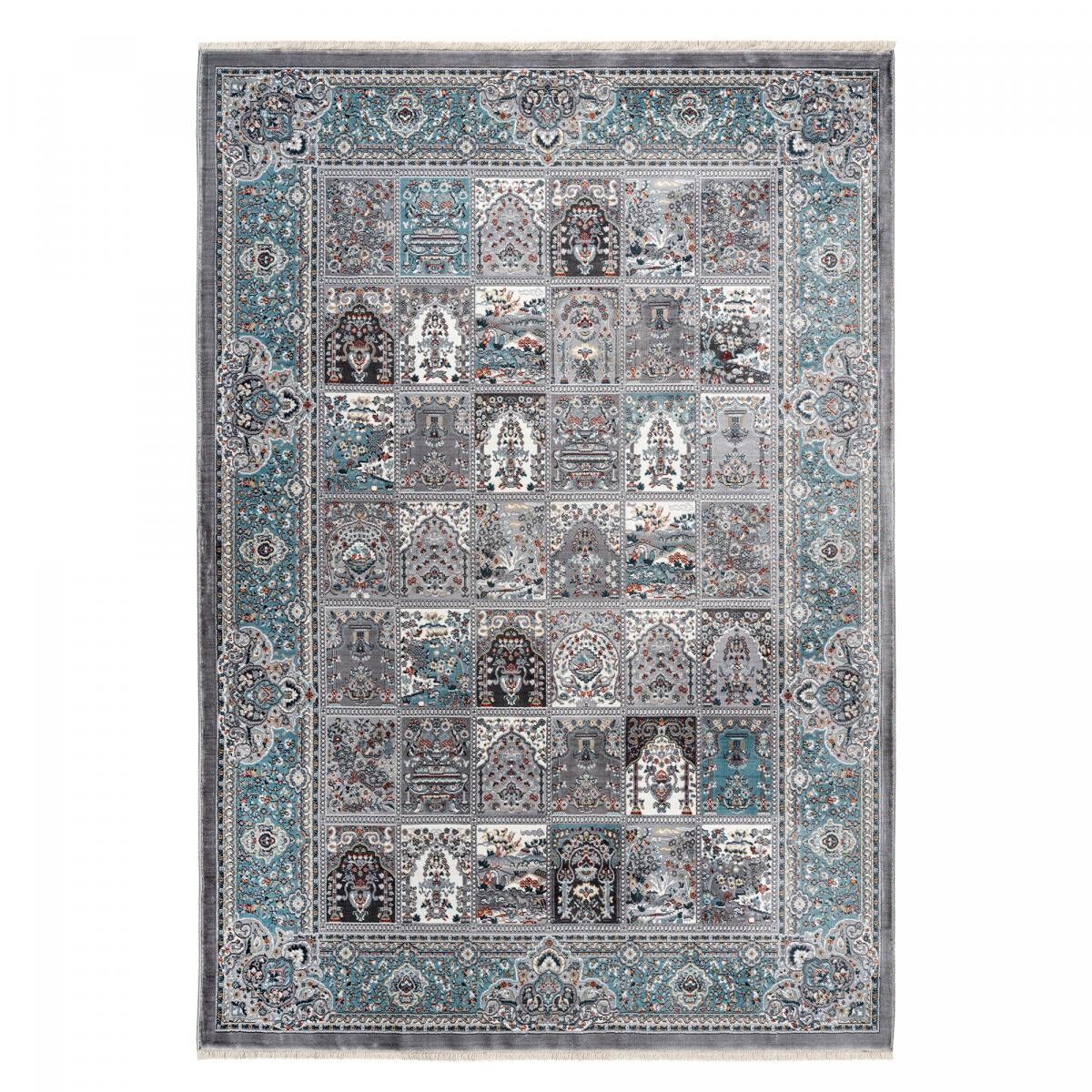 Tappeto da pranzo rettangolare intrecciato grigio SILA 200x290 con motivo orientale