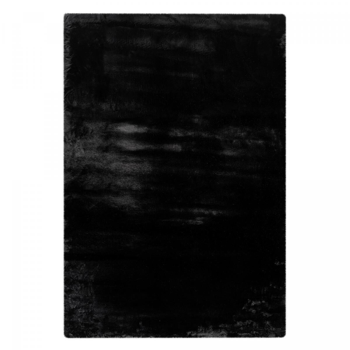 Alfombra de pelo largo y peludo Ø120cm redonda con mechones negros estampado liso TELI