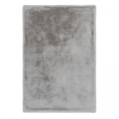 Tapis longs poils shaggy 80x150 rectangle tufté gris motif uni TELI