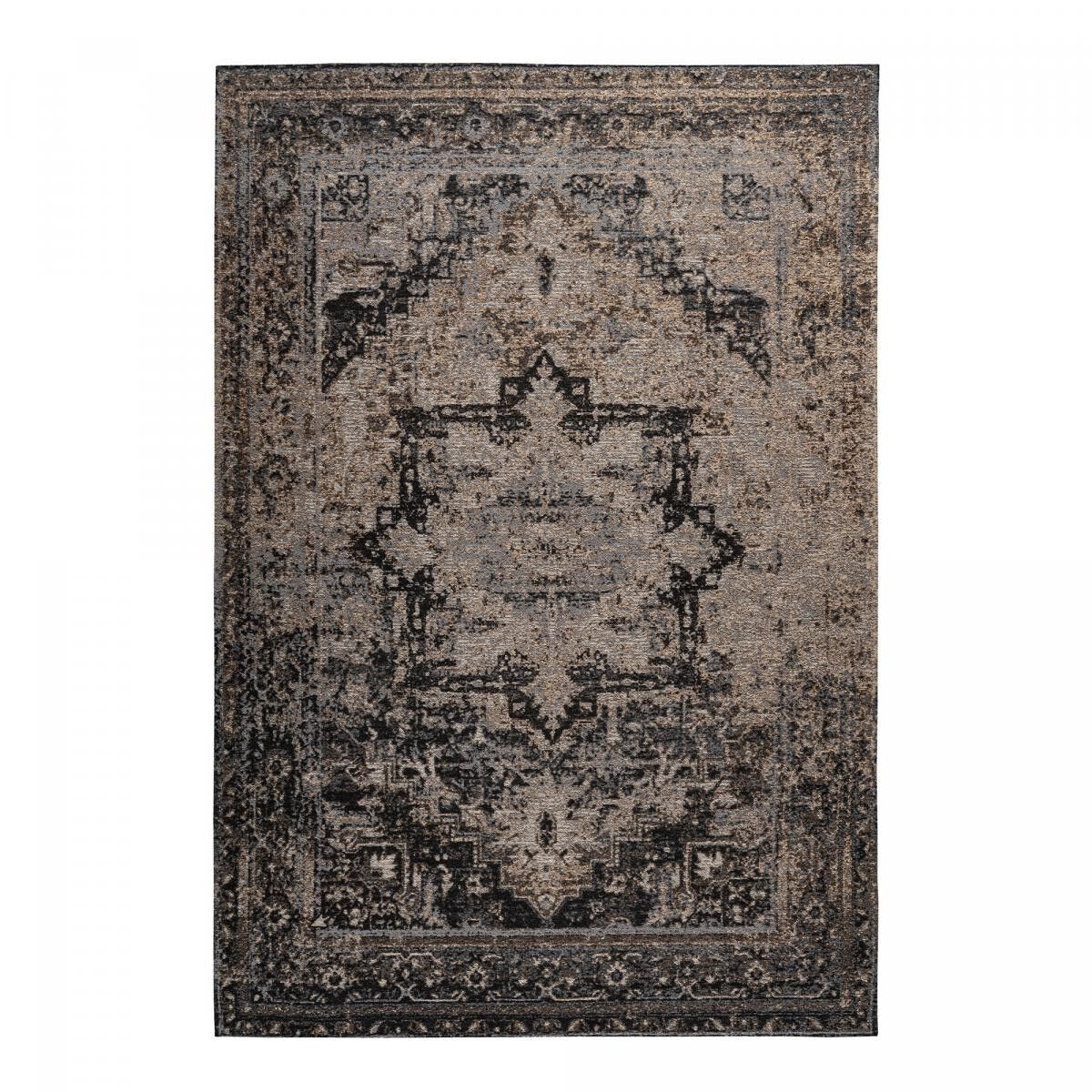 Esszimmerteppich 200x290 handgefertigt schwarz-beige Patchworkmuster