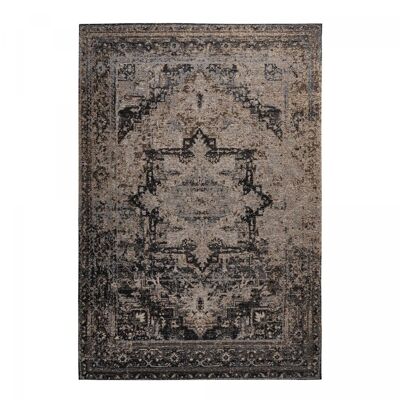 Tapis chambre 80x150 fait à la main noir et beige rectangle motif patchwork