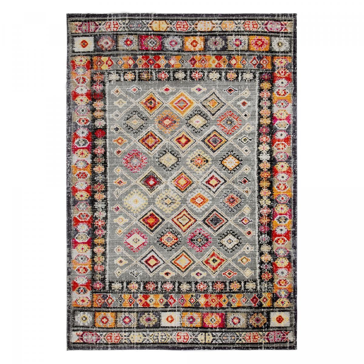 Tapis berbère 200x290 tissé motif saharien GUDI orange et rouge