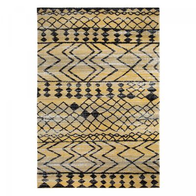 Alfombra Kilim 160x230 rectángulo tejido estampado barroco amarillo y negro JOJO