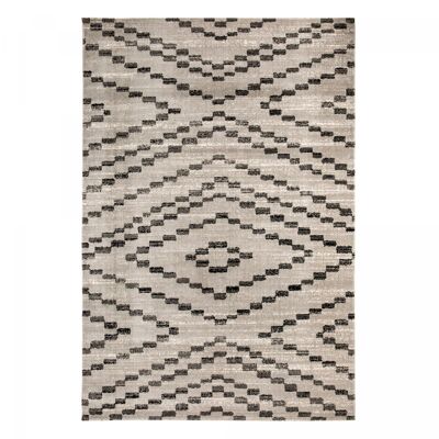 Tapis kilim 120x170 rectangle tissé beige et noir motif baroque DENI