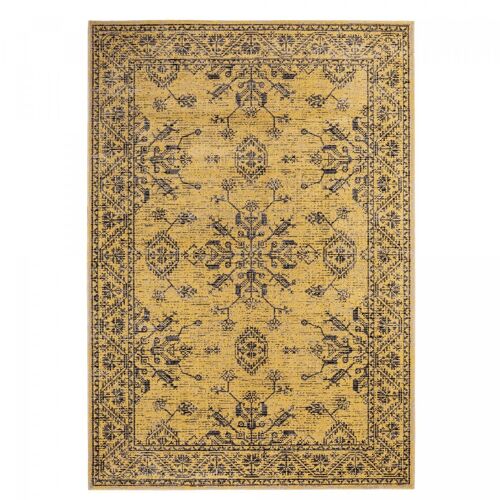 Tapis kilim 120x170 rectangle tissé jaune et noir motif baroque RIDE