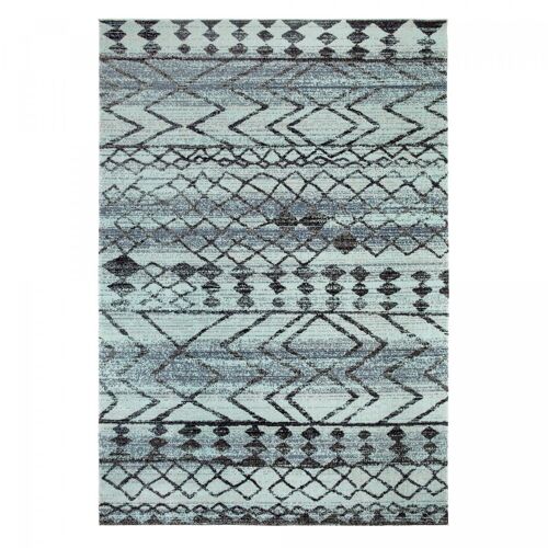 Tapis kilim 120x170 rectangle tissé bleu et noir motif ethnique JIGI