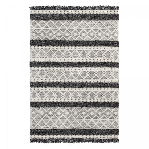 Tapis entrée 130x190 tissé en laine crème rectangle motif ethnique LEDA