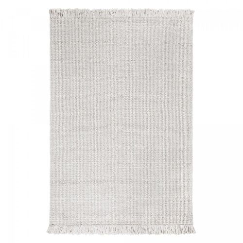 Tapis entrée 130x190 tissé en laine crème rectangle motif uni MILO