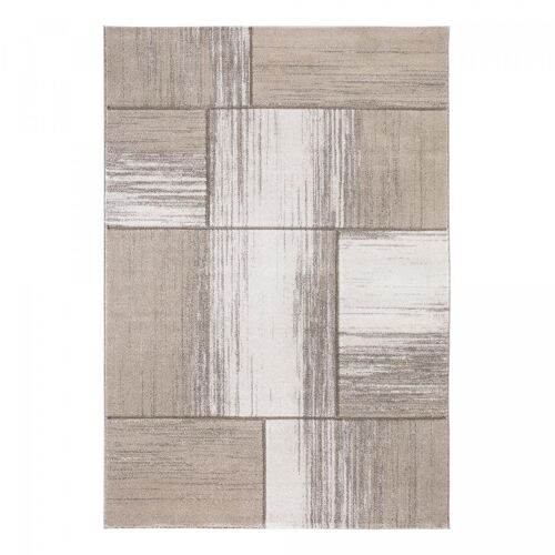 Tapis salon 200x290 tissé beige et marron rectangle motif simple NOVE