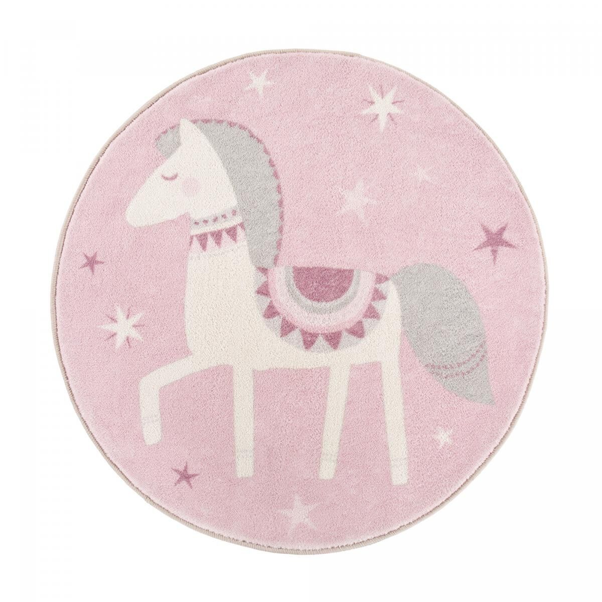 Tappeto per bambini Ø100cm rotondo fatto a mano rosa e bianco RIGO