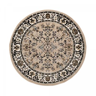 Alfombra oriental Ø120cm redonda beige y blanca tejida patrón tradicional CUNI