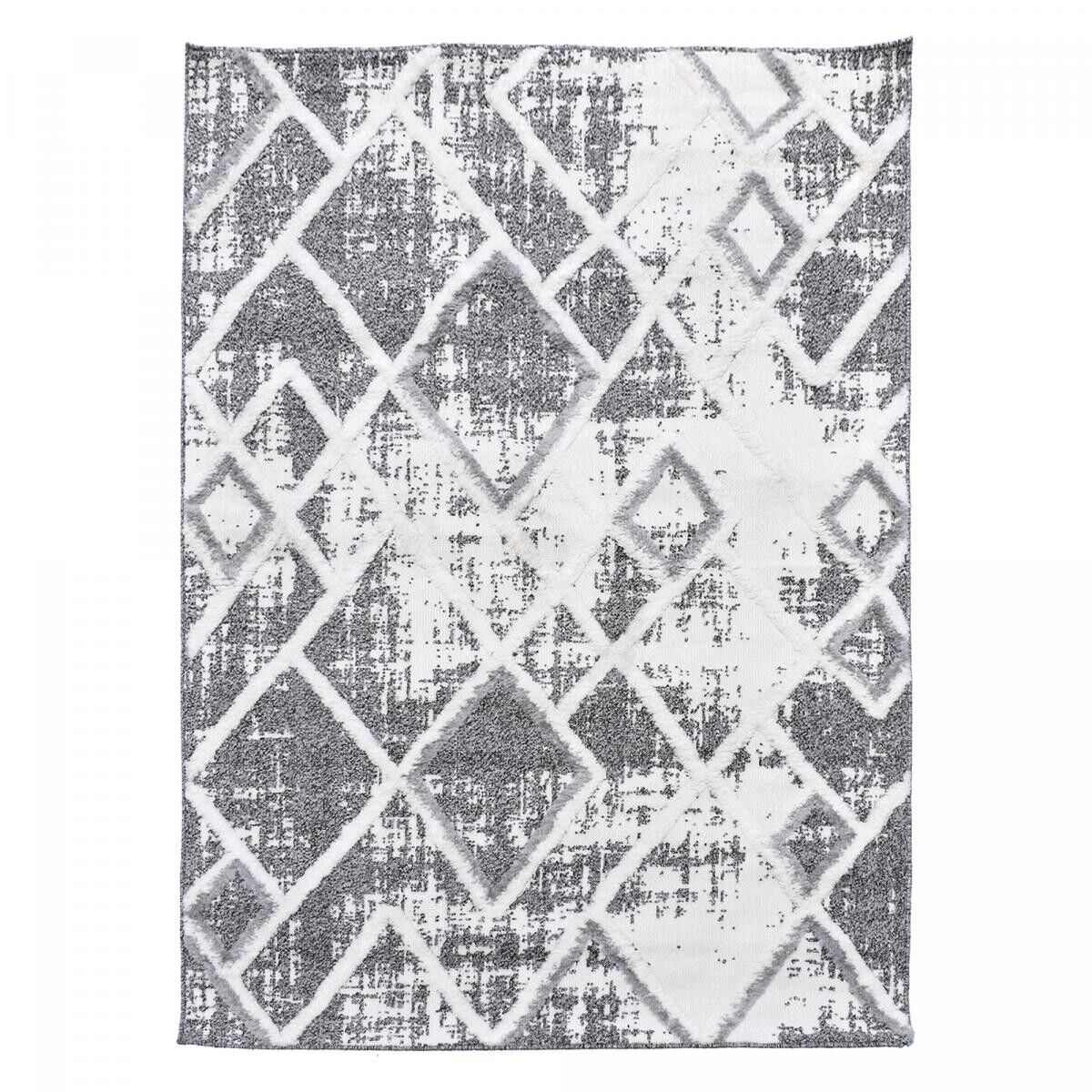 Tappeto Shaggy a pelo lungo 160x230 rettangolo tessuto grigio e bianco