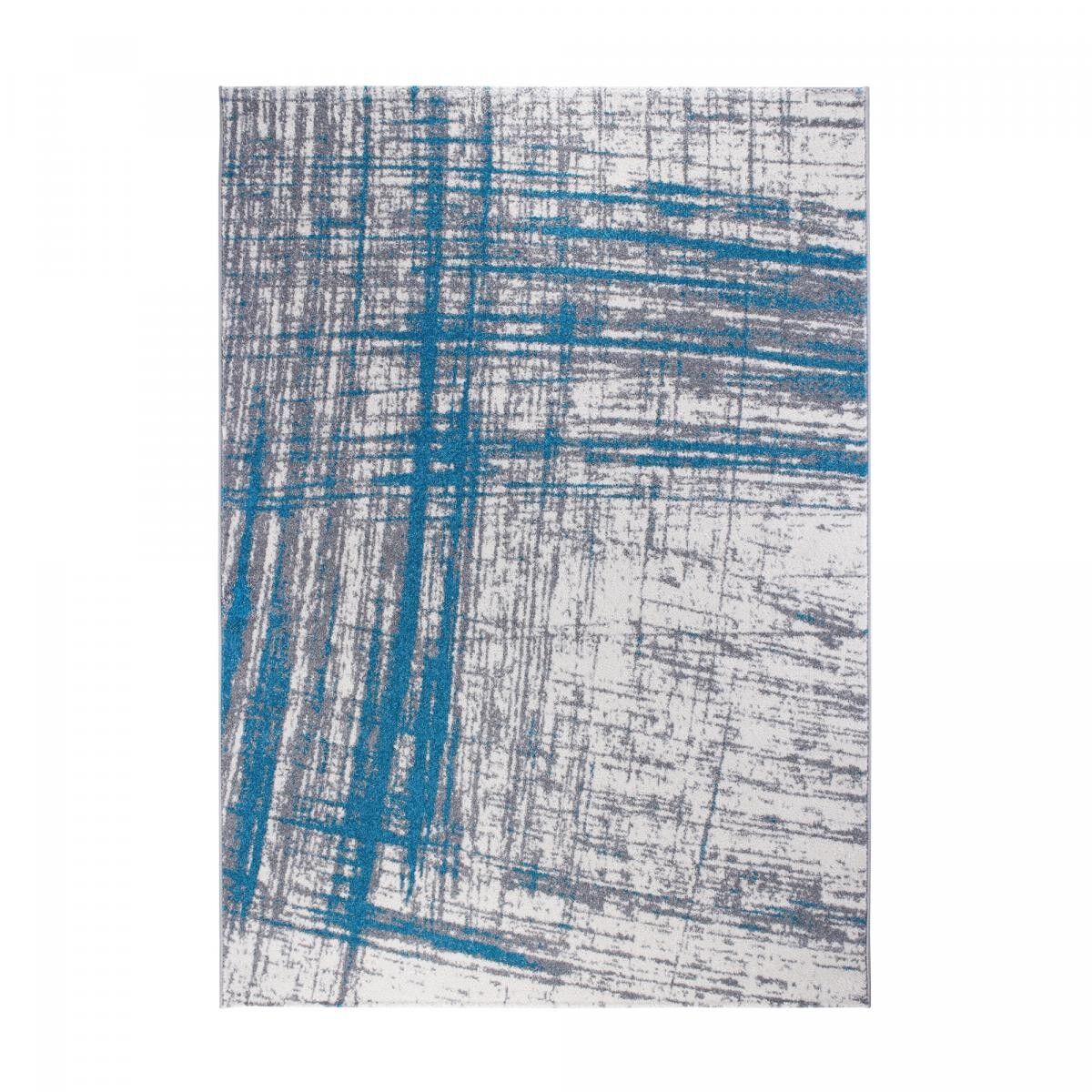 NASI gewebter rechteckiger Schlafzimmerteppich in Blau und Grau, 120 x 170 cm, abstraktes Muster