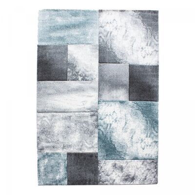Tapis de couloir 80x300 tissé motif géométrique DIJI bleu et gris clair
