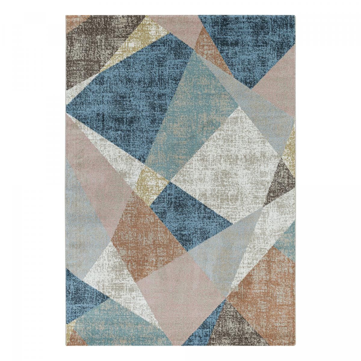 Tappeto corridore intrecciato con motivo geometrico blu e beige BARE 80x250